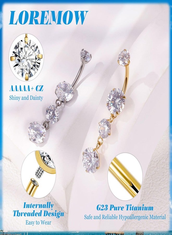 LOREMOW 14G G23 Pure Titanium Dangle Belly Button Rings for Women Hypoallergenic CZ Belly Ring Curved Barbell Navel Ring Internally Threaded Dangling Navel Piercing Jewelry Gold 10MM - Image 4